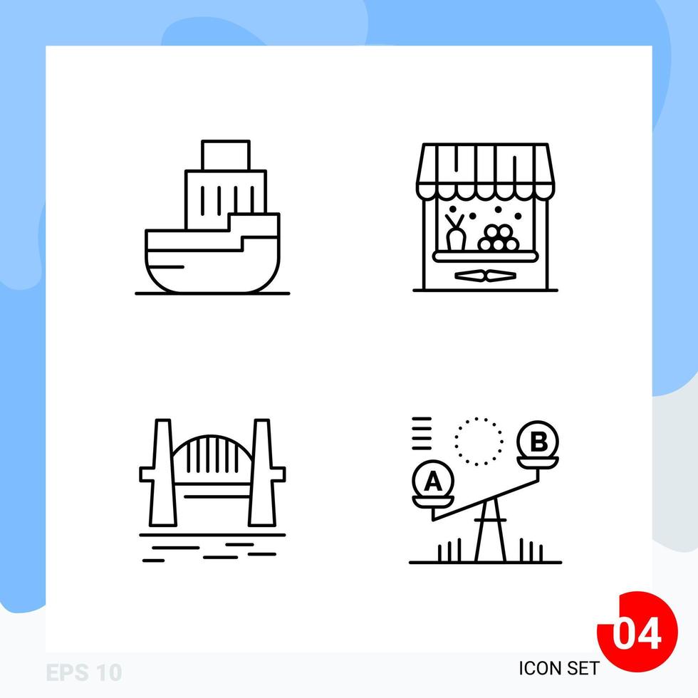 Modern Pack of 4 Icons Line Outline Symbols isolated on White Backgound for Website designing vector