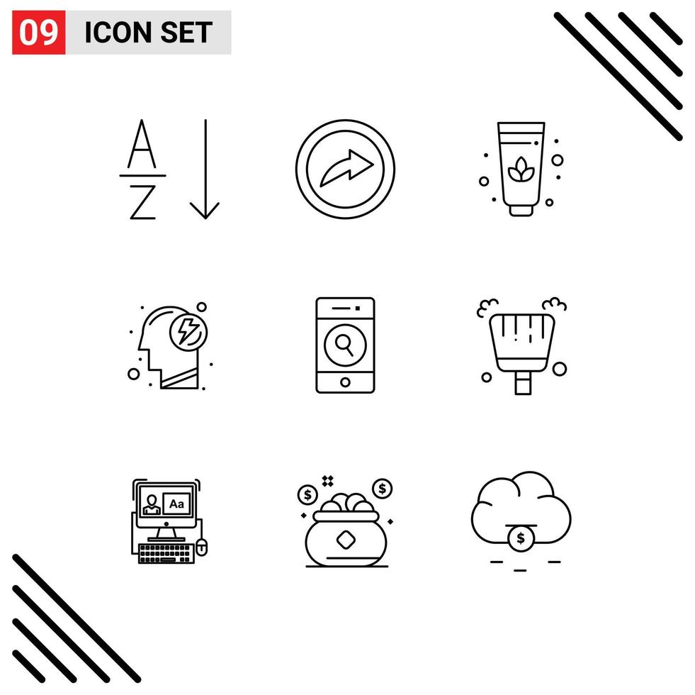 Pictogram Set of 9 Simple Outlines of dustpan web energy search people Editable Vector Design Elements