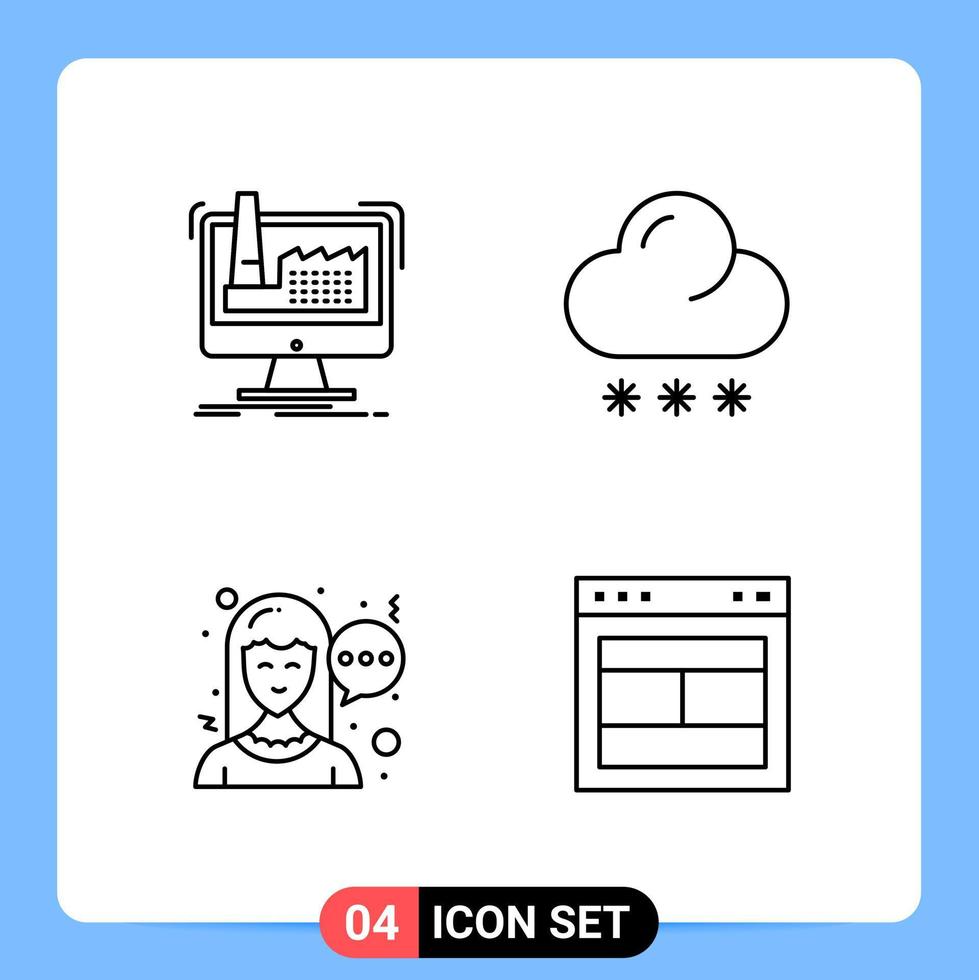 4 Line Black Icon Pack Outline Symbols for Mobile Apps isolated on white background 4 Icons Set vector