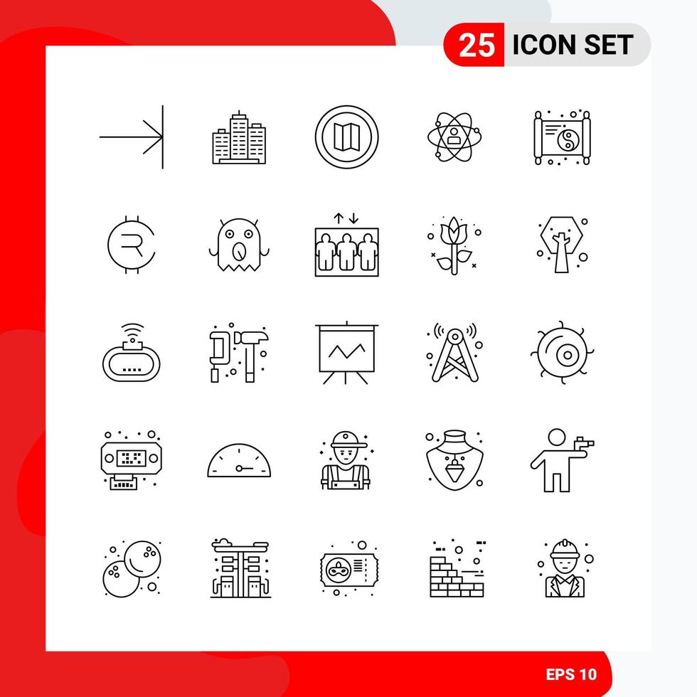 conjunto creativo de 25 iconos de contorno universal aislado sobre fondo blanco vector