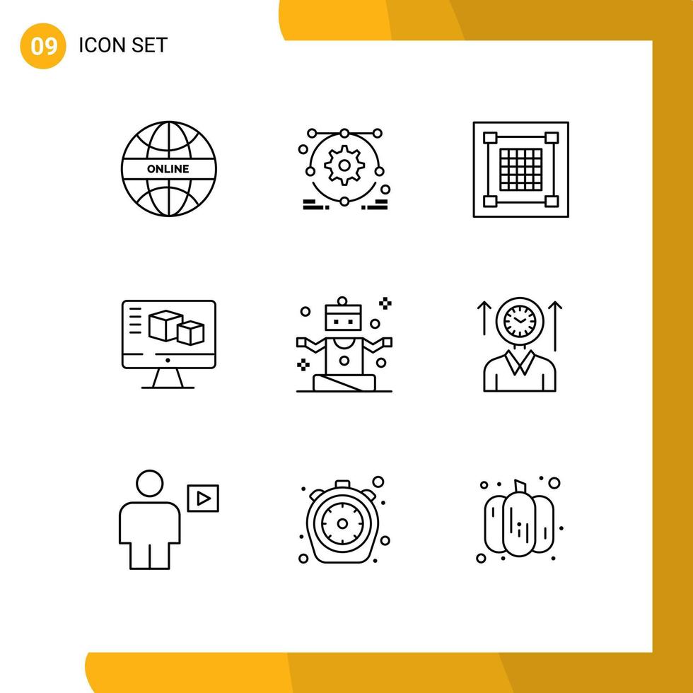 9 Thematic Vector Outlines and Editable Symbols of people computing design box computer Editable Vector Design Elements