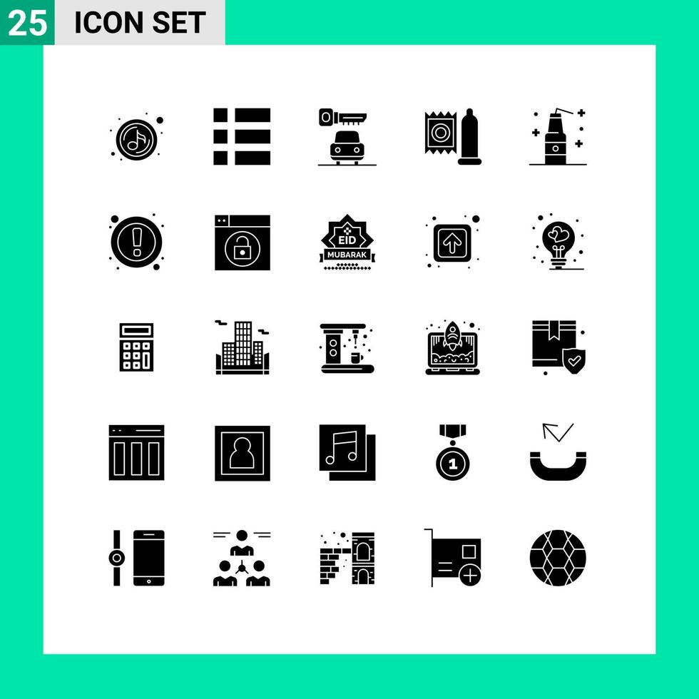 Universal Icon Symbols Group of 25 Modern Solid Glyphs of terrorism bomb car medicine doctor Editable Vector Design Elements