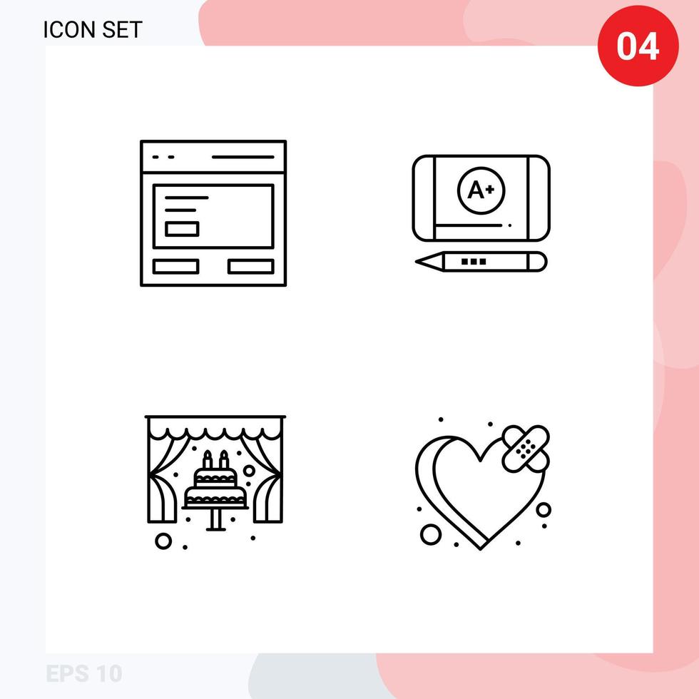 Stock Vector Icon Pack of 4 Line Signs and Symbols for action arch interface achieve wedding Editable Vector Design Elements