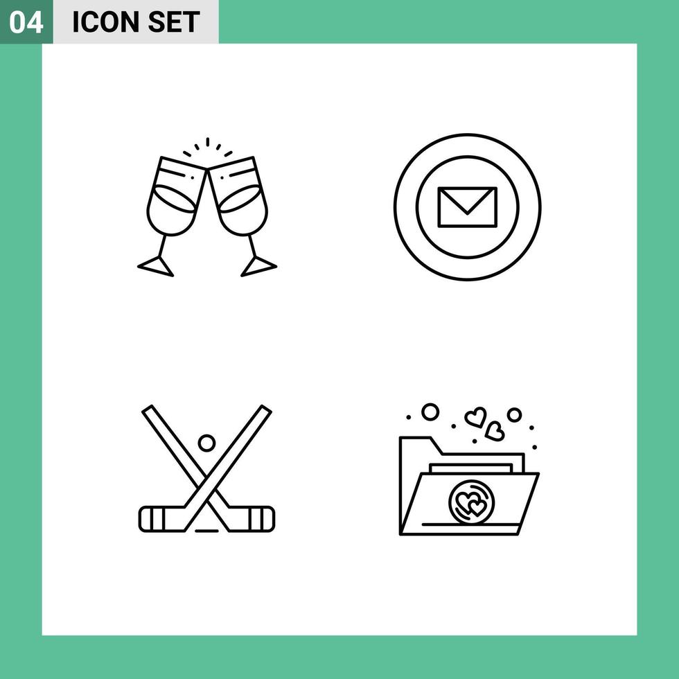 User Interface Pack of 4 Basic Filledline Flat Colors of drink emblem romantic ribbon ice Editable Vector Design Elements