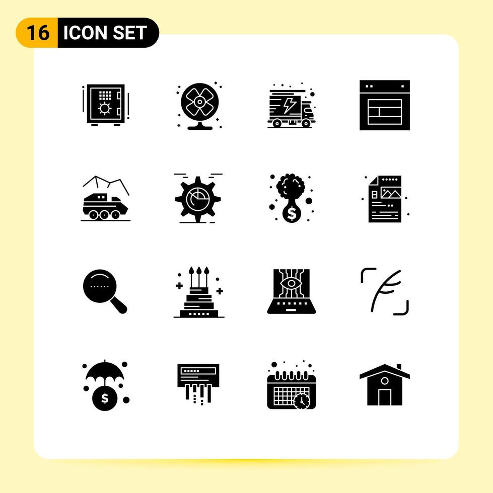 User Interface Pack of 16 Basic Solid Glyphs of exploration web summer site design Editable Vector Design Elements
