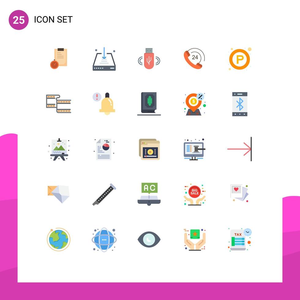 25 User Interface Flat Color Pack of modern Signs and Symbols of signs support usb phone call Editable Vector Design Elements