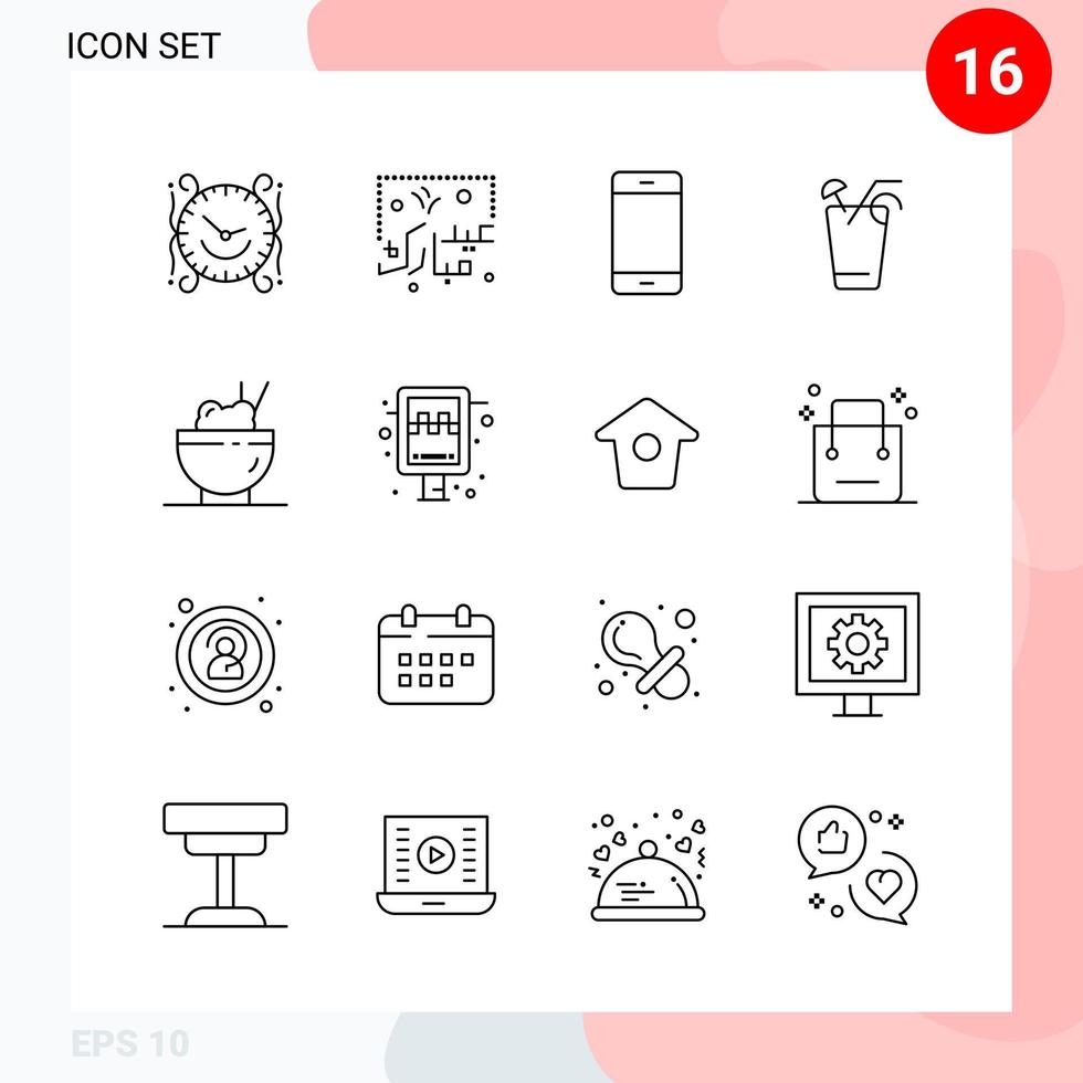 Vector Pack of 16 Icons in Line Style Creative Outline Pack isolated on White Background for Web and Mobile