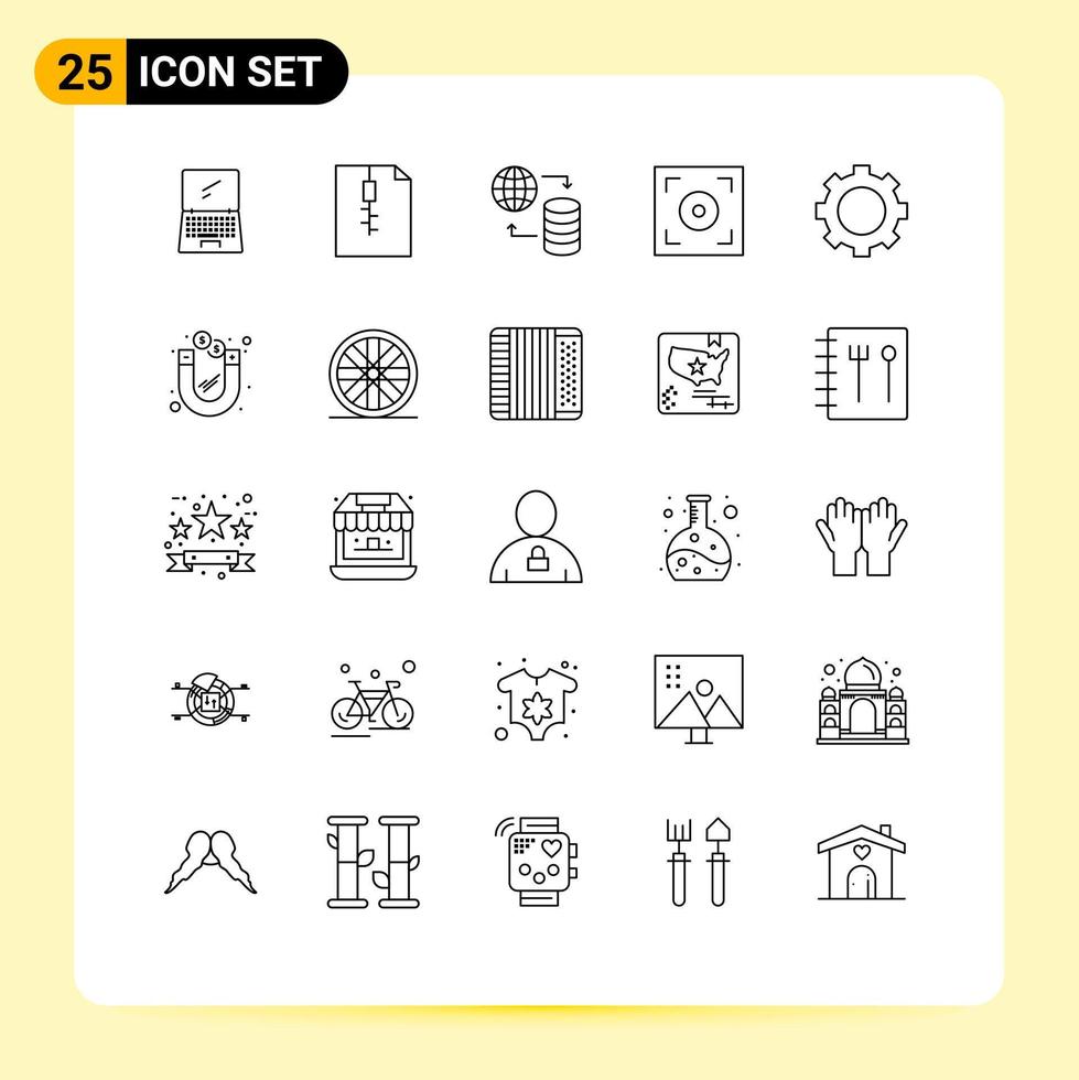 25 Thematic Vector Lines and Editable Symbols of set devices hosting video cinema Editable Vector Design Elements