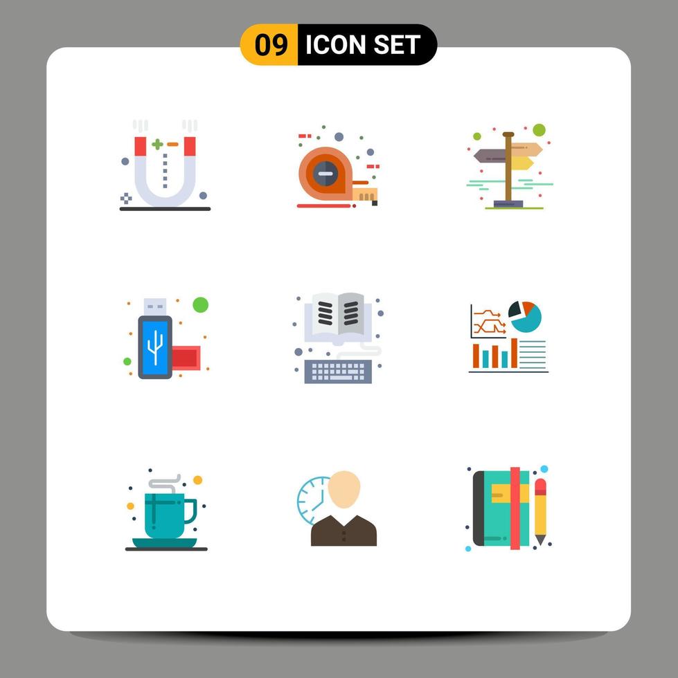 9 Thematic Vector Flat Colors and Editable Symbols of keyboard book city usb connection Editable Vector Design Elements