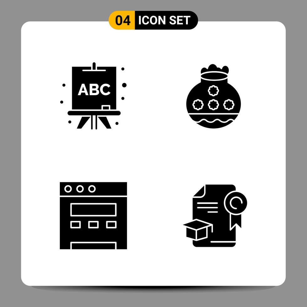 4 Black Icon Pack Glyph Symbols Signs for Responsive designs on white background 4 Icons Set vector