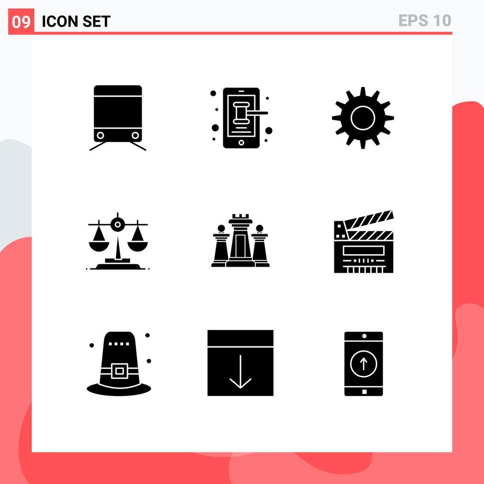 Stock Vector Icon Pack of 9 Line Signs and Symbols for technology strategy gear computer law Editable Vector Design Elements