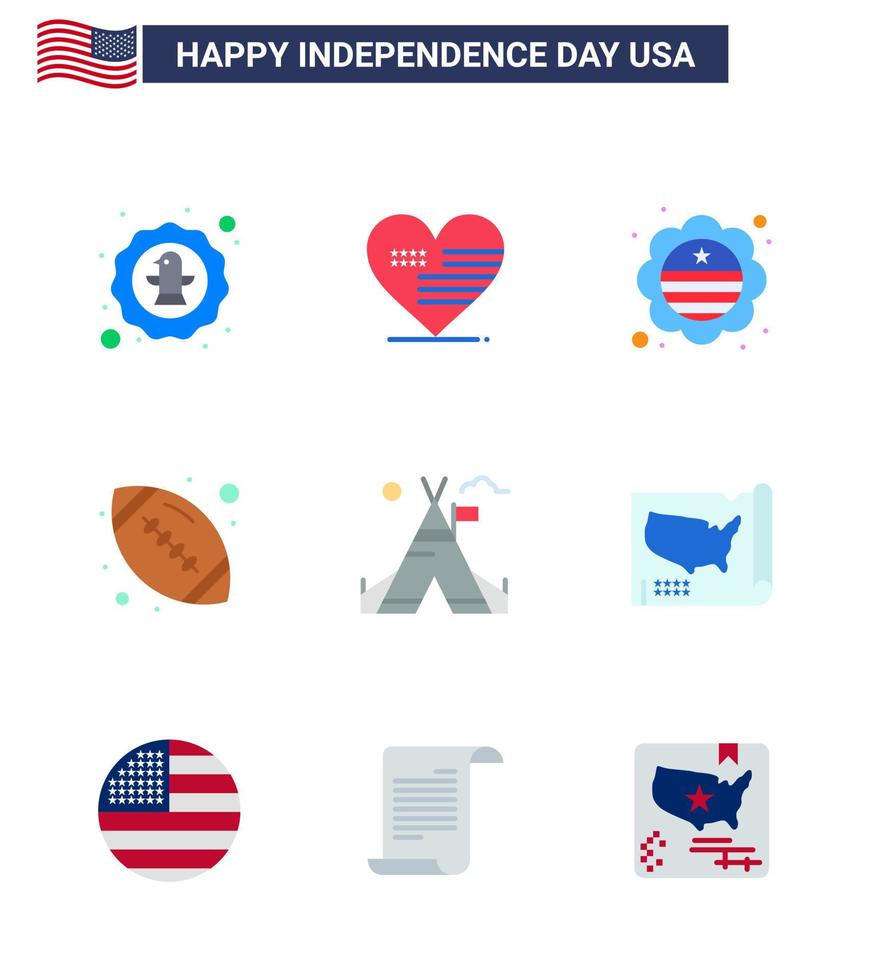 paquete de línea de vector editable del día de estados unidos 9 pisos simples de carpa bandera de deportes gratis insignia de rugby elementos de diseño de vector de día de estados unidos editables