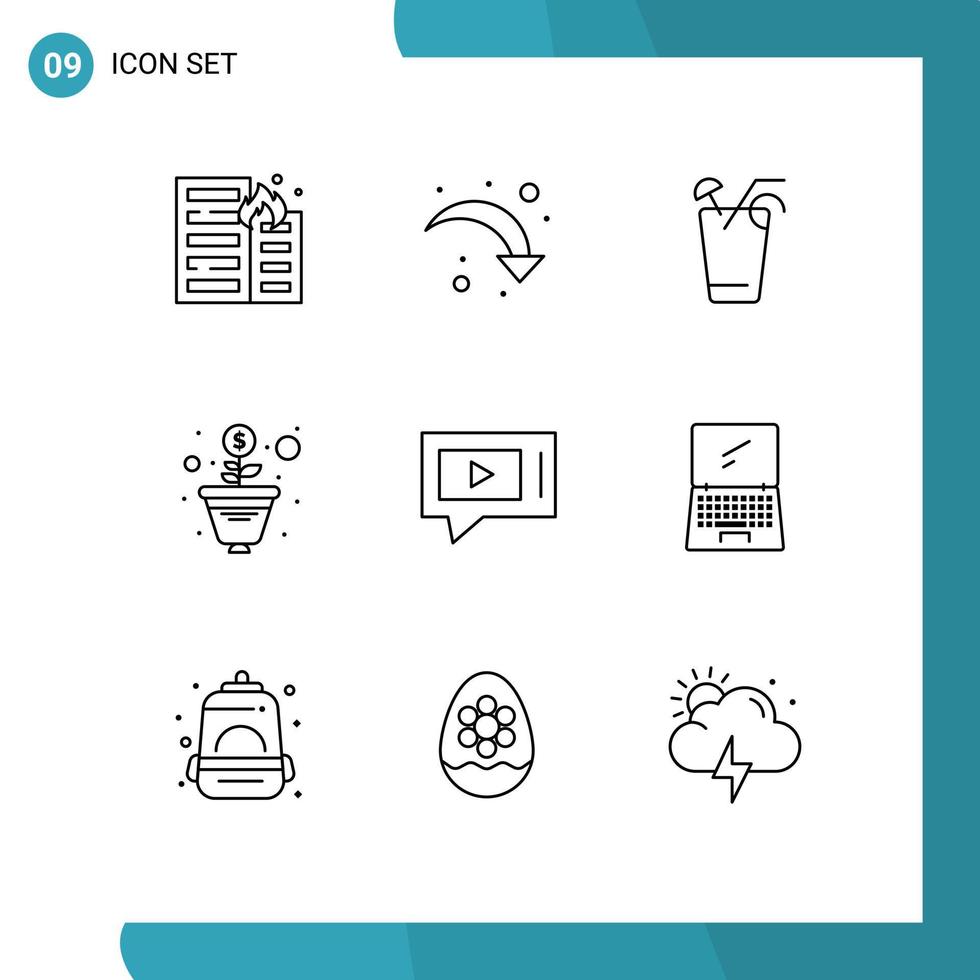 Set of 9 Modern UI Icons Symbols Signs for live tree down money spring Editable Vector Design Elements