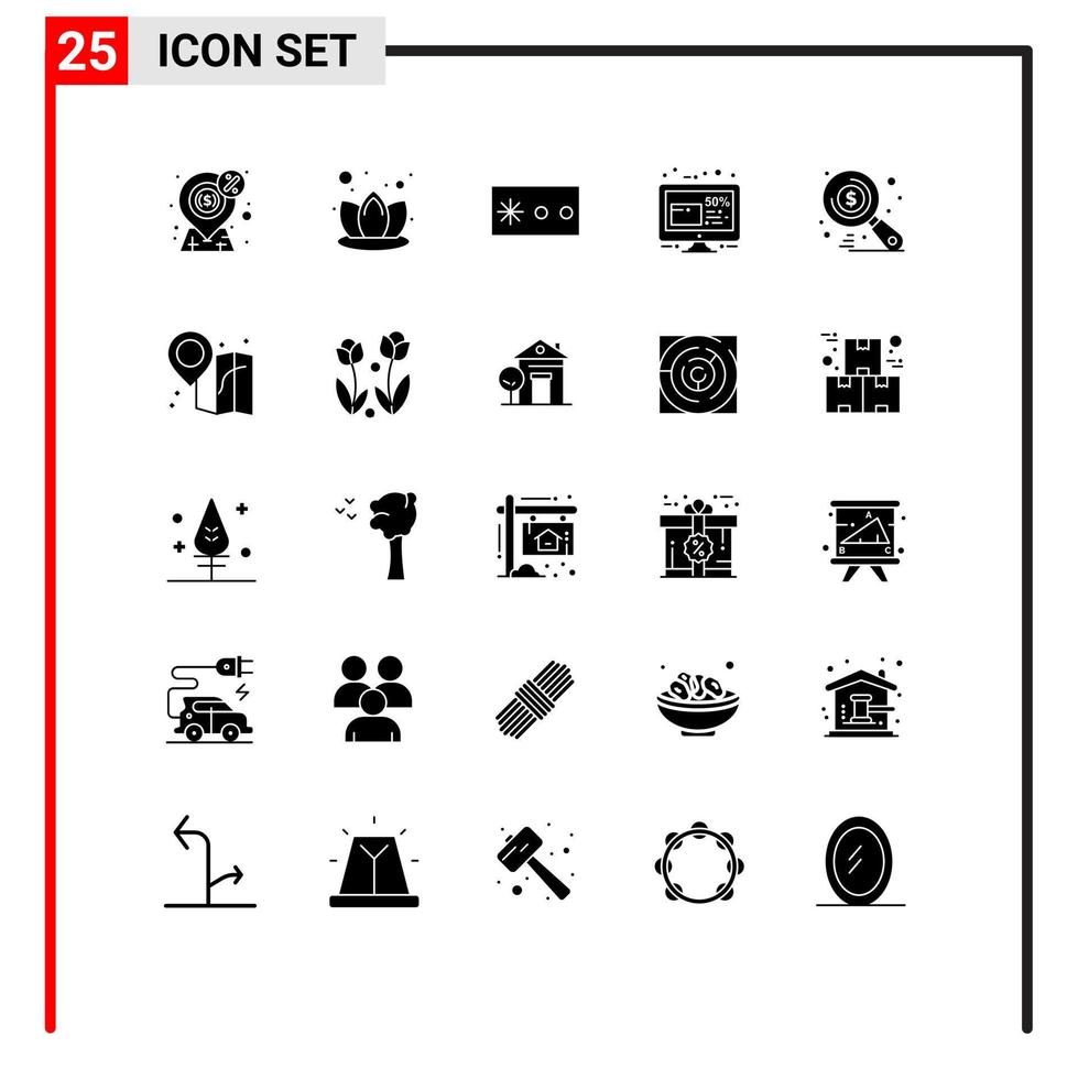 User Interface Pack of 25 Basic Solid Glyphs of market friday password percentage discount Editable Vector Design Elements
