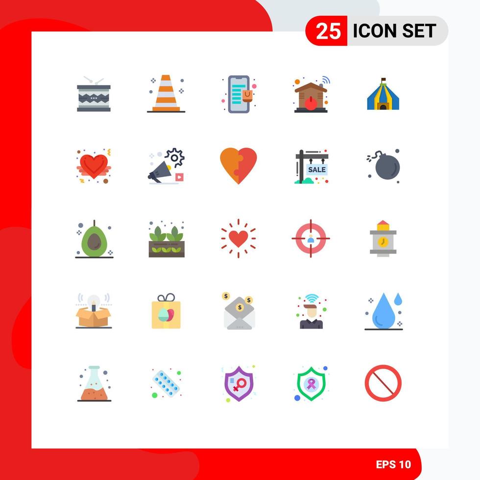 25 Flat Color concept for Websites Mobile and Apps tent wifi bag smart automation Editable Vector Design Elements