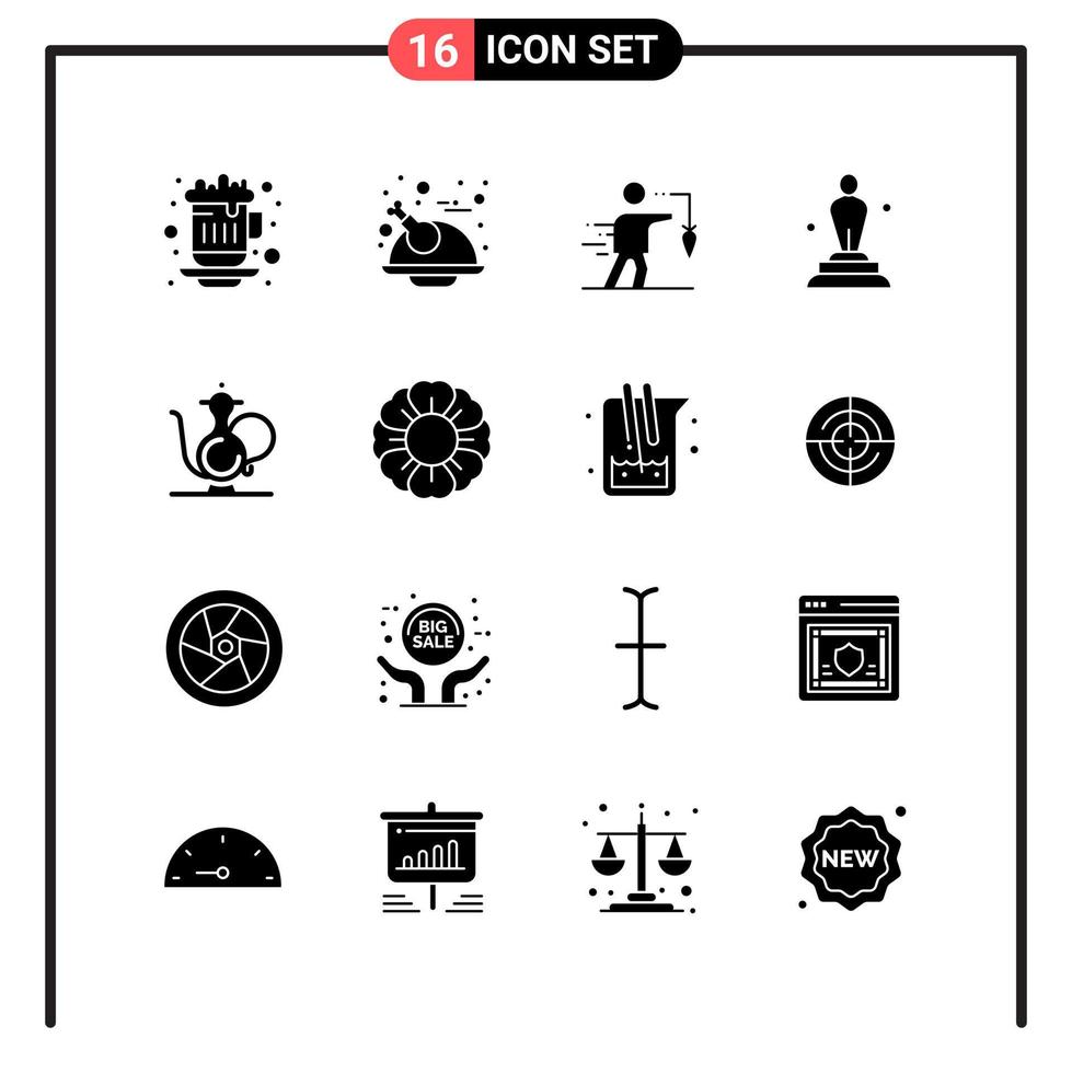 Set of 16 Solid Style Icons for web and mobile Glyph Symbols for print Solid Icon Signs Isolated on White Background 16 Icon Set vector