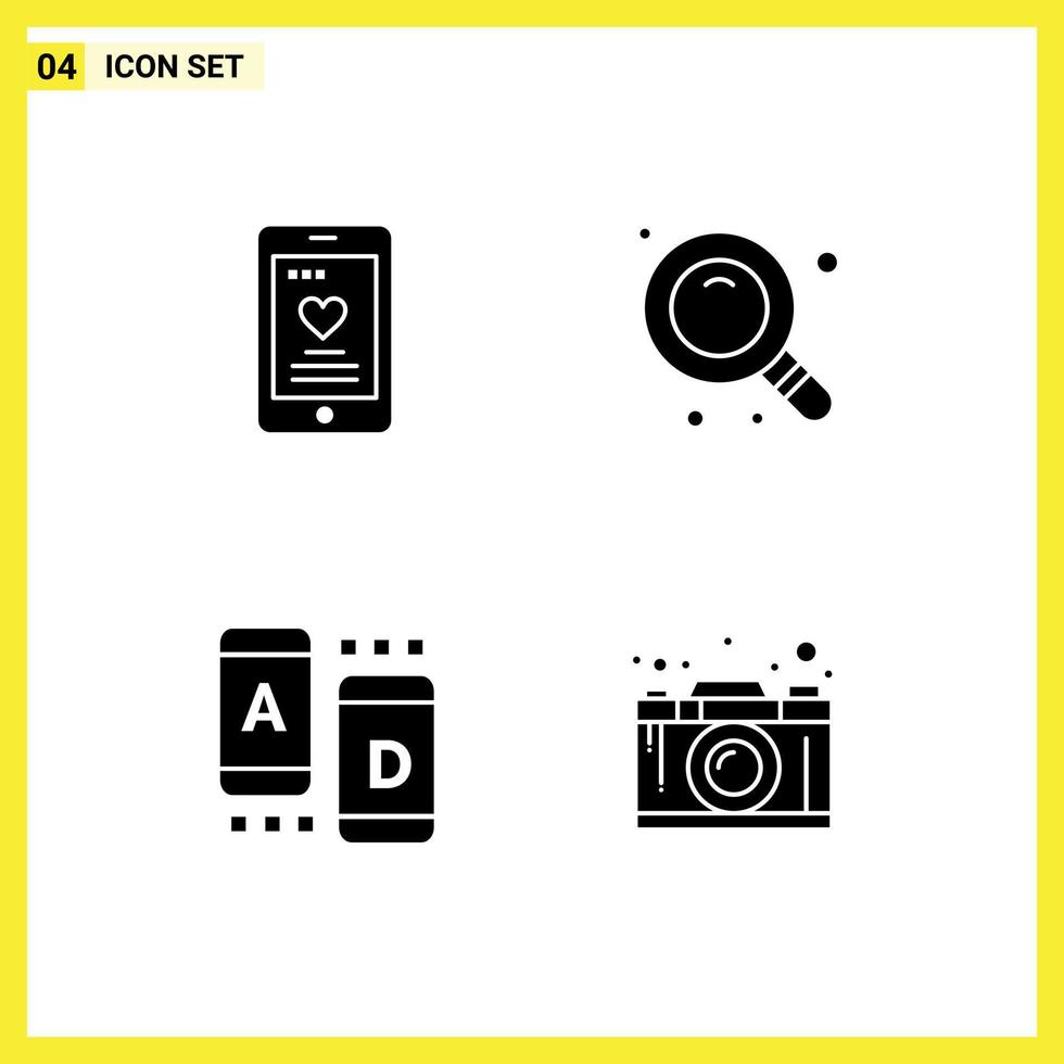 4 Thematic Vector Solid Glyphs and Editable Symbols of cell online wedding find camera Editable Vector Design Elements