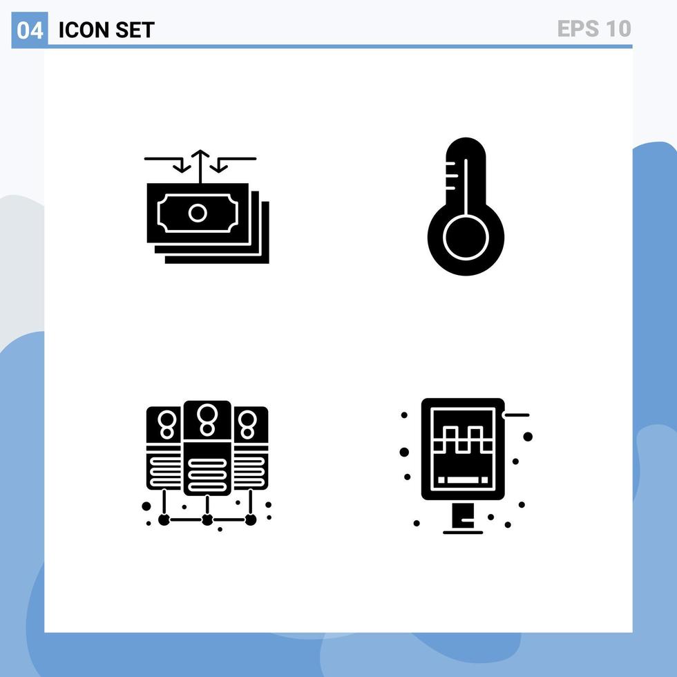 paquete de iconos de vector de stock de 4 signos y símbolos de línea para el servidor de dólar que aloja elementos de diseño de vector editables de tablero de temperatura de efectivo