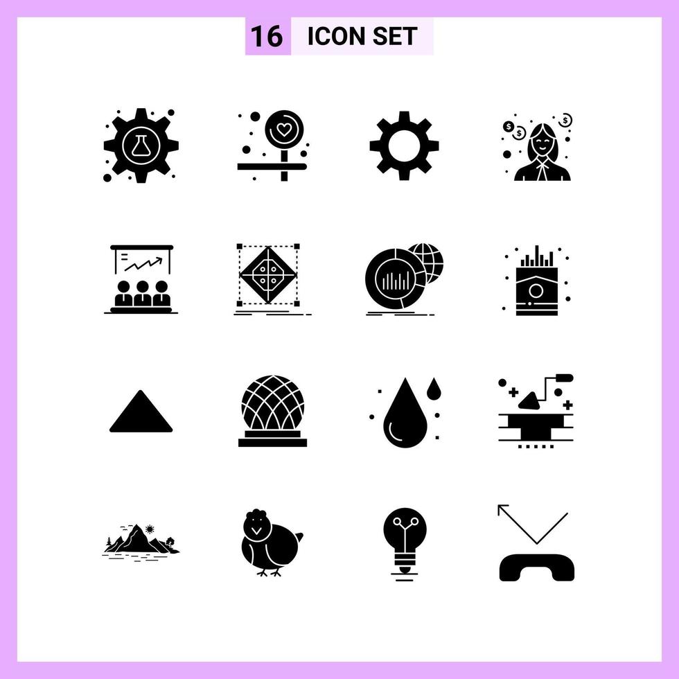 16 Icons in Solid Style Glyph Symbols on White Background Creative Vector Signs for Web mobile and Print