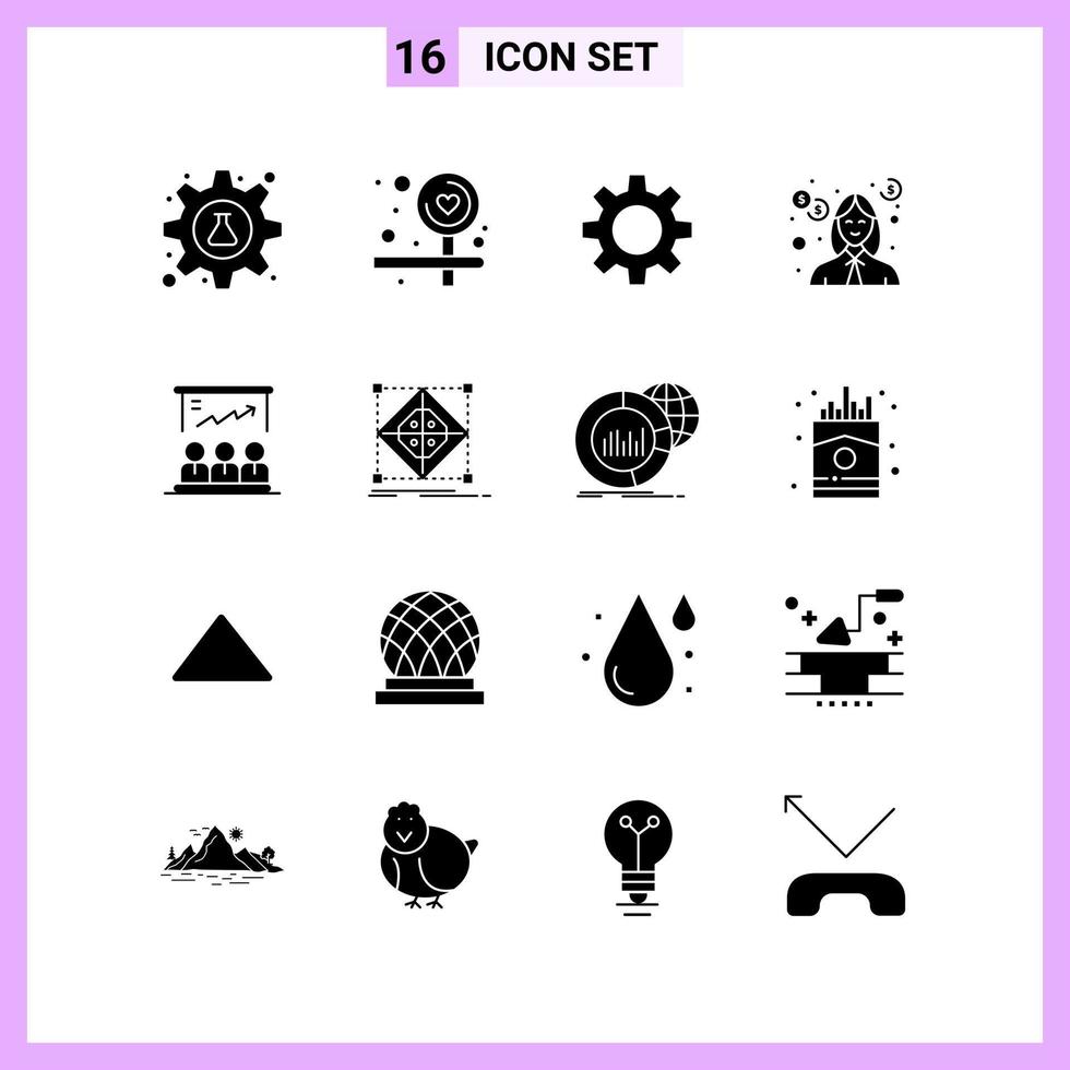 16 iconos en símbolos de glifo de estilo sólido sobre fondo blanco signos vectoriales creativos para web móvil e impresión vector