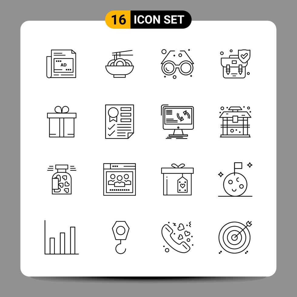 16 Black Icon Pack Outline Symbols Signs for Responsive designs on white background 16 Icons Set vector