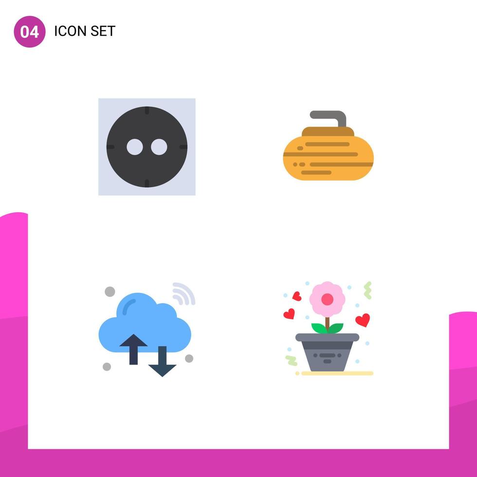Flat Icon Pack of 4 Universal Symbols of electric iot curling cloud flower Editable Vector Design Elements