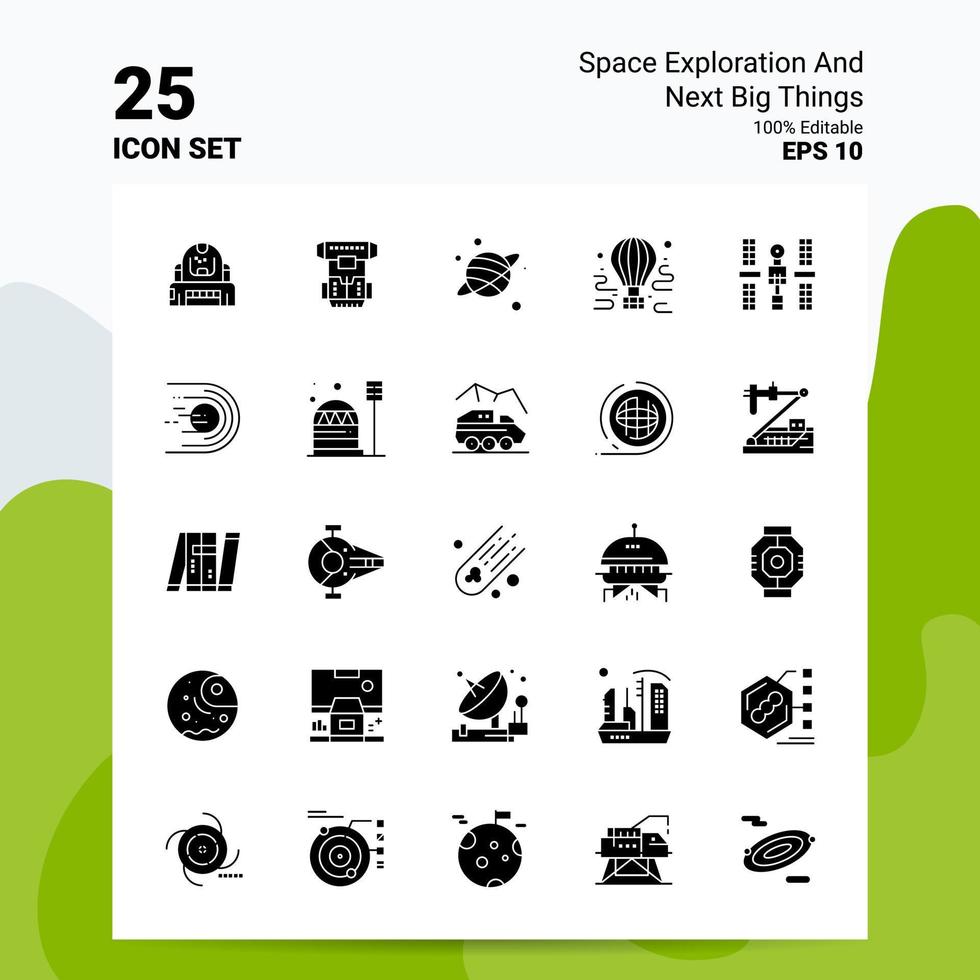 25 Space Exploration And Next Big Things Icon Set 100 Editable EPS 10 Files Business Logo Concept Ideas Solid Glyph icon design vector