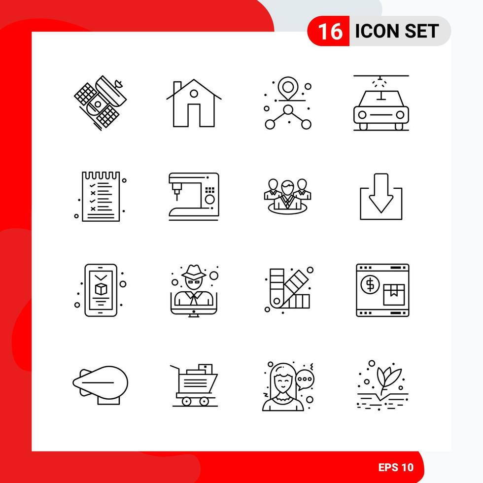 Creative Set of 16 Universal Outline Icons isolated on White Background vector