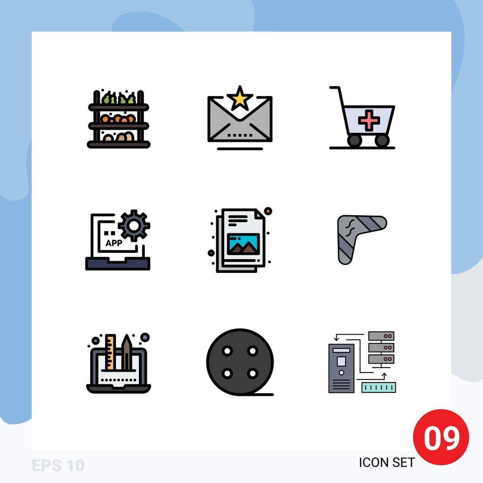 Set of 9 Modern UI Icons Symbols Signs for file programming trolley development coding Editable Vector Design Elements