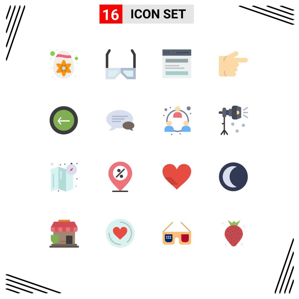 Set of 16 Modern UI Icons Symbols Signs for back right communication forefinger user Editable Pack of Creative Vector Design Elements