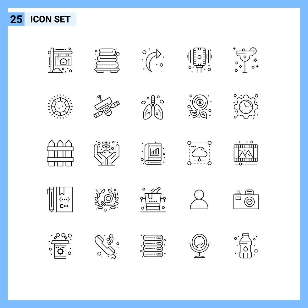 Group of 25 Lines Signs and Symbols for lime cocktail back sound mic Editable Vector Design Elements