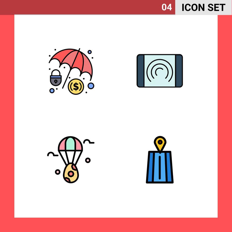 4 Universal Filledline Flat Colors Set for Web and Mobile Applications cyber crime bloon interaction interface navigation Editable Vector Design Elements