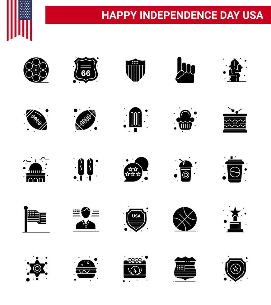 25 paquete de glifos sólidos de estados unidos de signos y símbolos del día de la independencia de la flor elementos de diseño de vector de día de estados unidos editables a mano de espuma de estados unidos