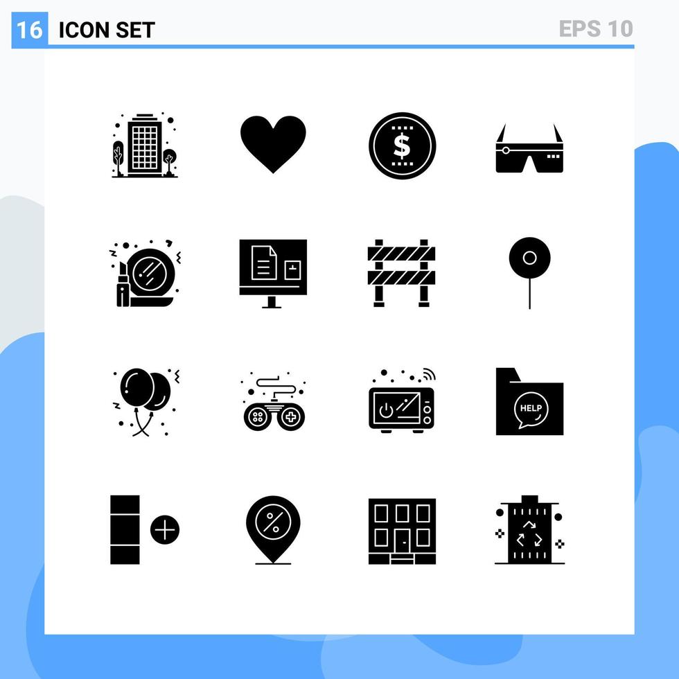 conjunto moderno de 16 glifos y símbolos sólidos, como hacer lentes de finanzas de google que computan elementos de diseño de vectores editables