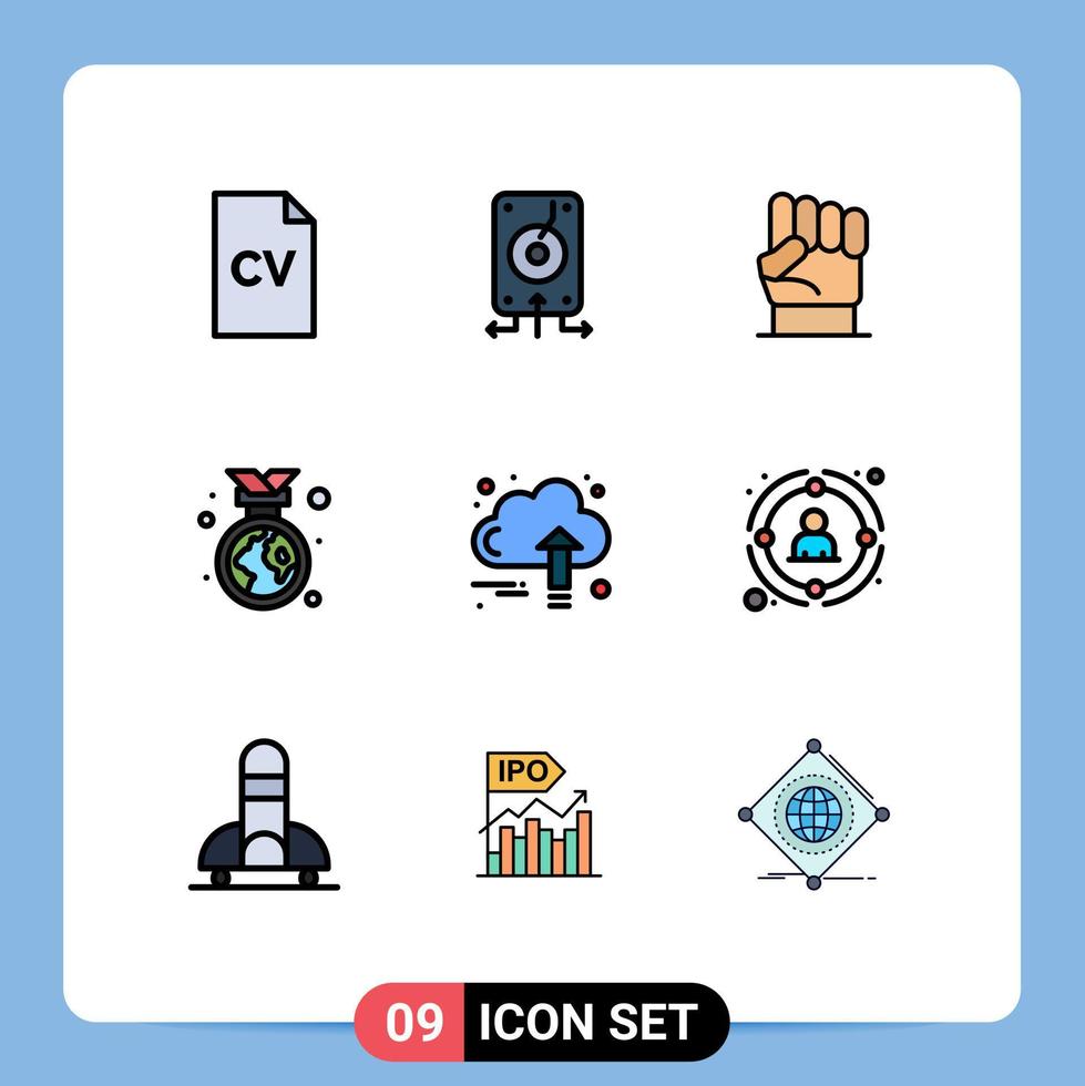 Mobile Interface Filledline Flat Color Set of 9 Pictograms of environment earth day storage badge power Editable Vector Design Elements