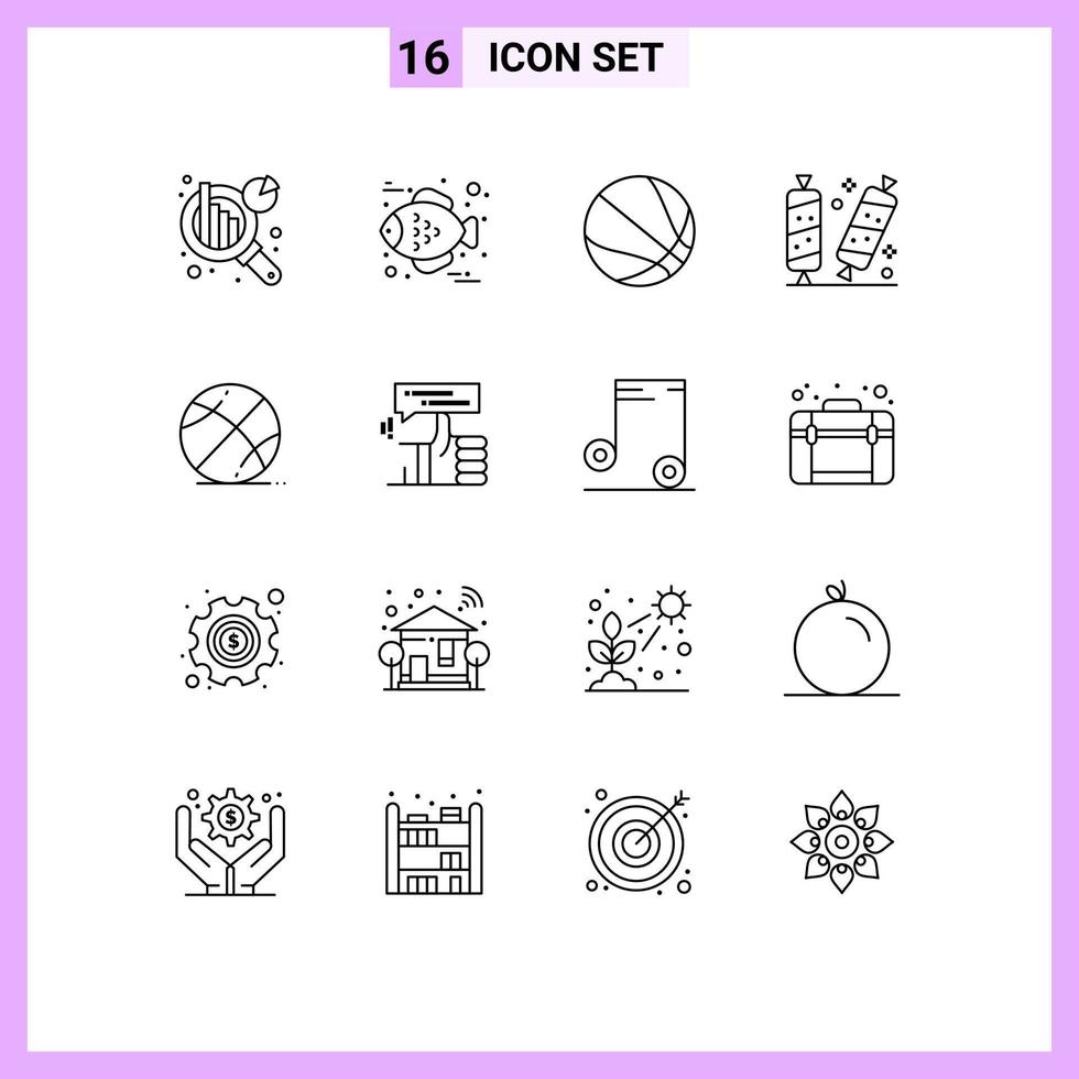 conjunto de 16 iconos modernos de ui símbolos signos para educación pelota baloncesto baloncesto azúcar elementos de diseño vectorial editables vector