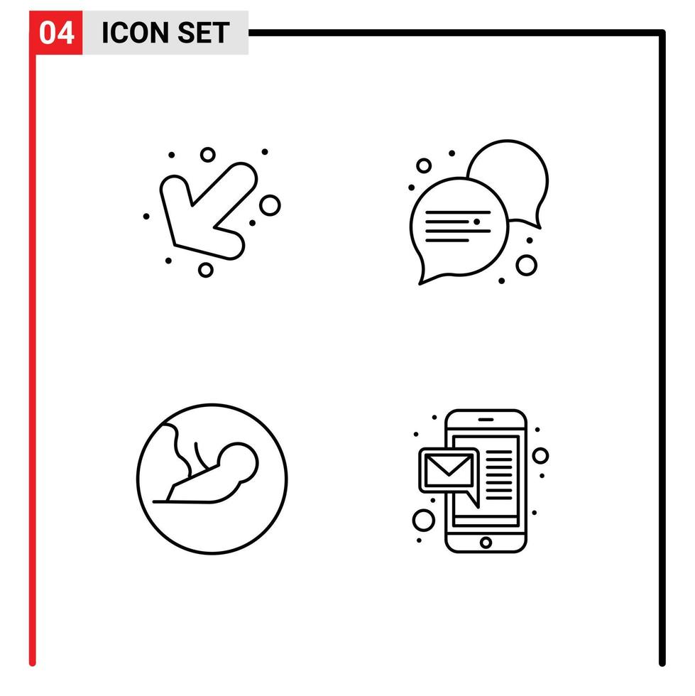 4 colores planos universales de línea de relleno establecidos para aplicaciones web y móviles flecha comunicación médica masaje de bebé elementos de diseño vectorial editables vector