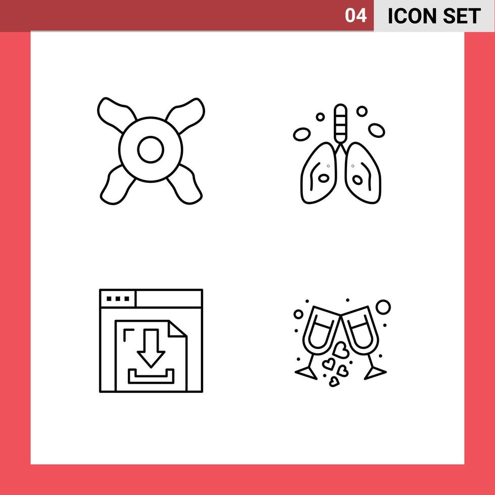 Pack of 4 Modern Filledline Flat Colors Signs and Symbols for Web Print Media such as cooler internet cancer organ drink Editable Vector Design Elements