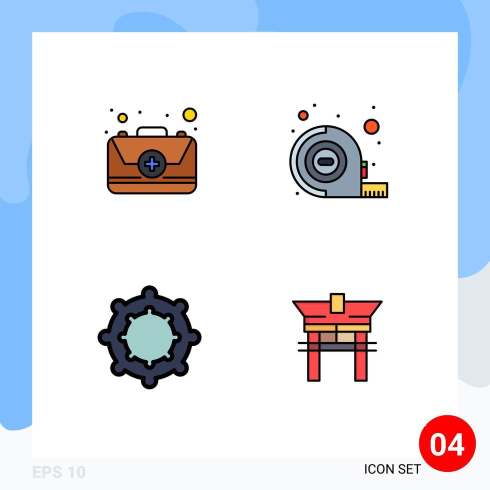 4 User Interface Filledline Flat Color Pack of modern Signs and Symbols of aid gate kit tool china Editable Vector Design Elements