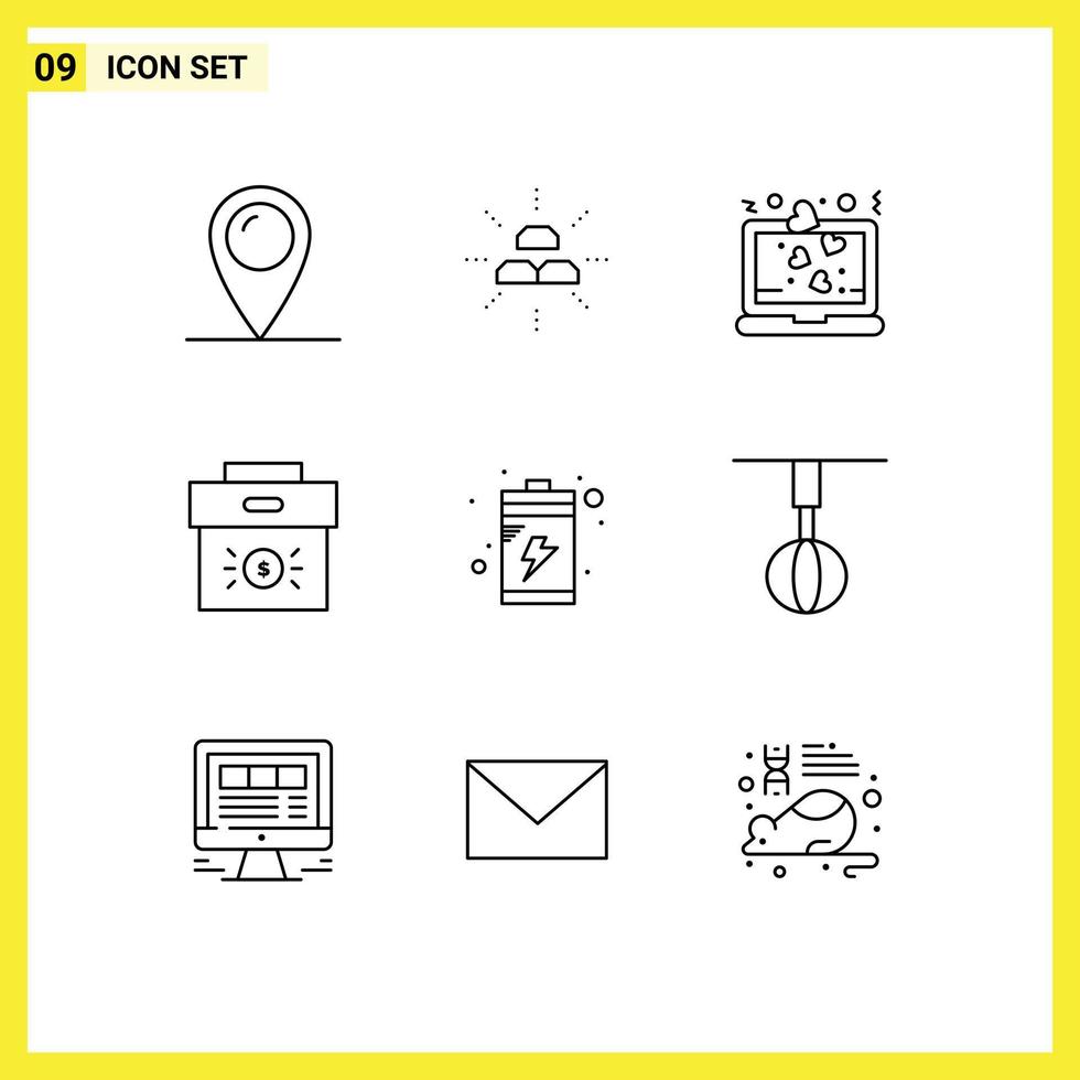 Pack of 9 Modern Outlines Signs and Symbols for Web Print Media such as investment corporate interest business romance Editable Vector Design Elements