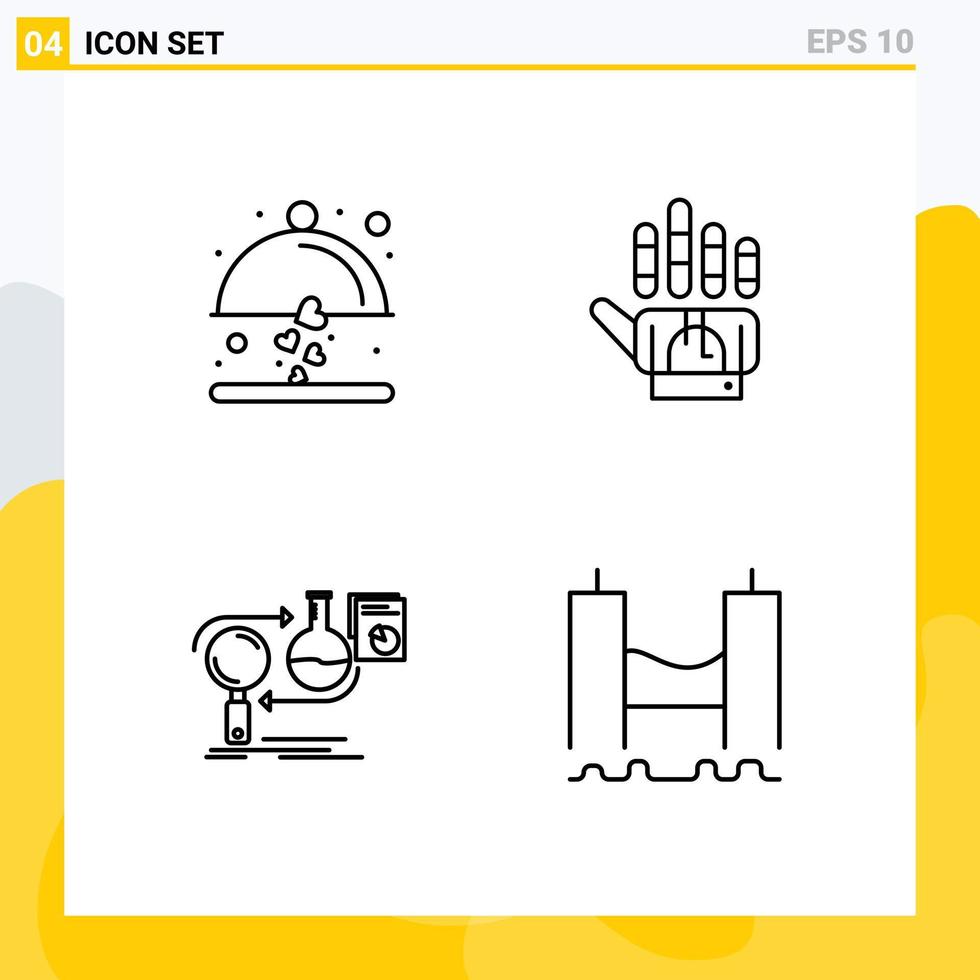 4 Universal Line Signs Symbols of dish business wedding hand development Editable Vector Design Elements