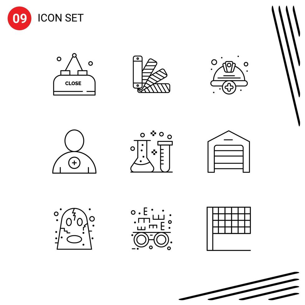 Outline Pack of 9 Universal Symbols of chemical user add new labour Editable Vector Design Elements