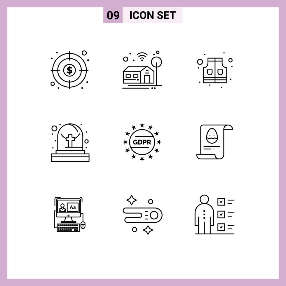 símbolos de iconos universales grupo de 9 esquemas modernos de archivos privacidad vida ley tumba elementos de diseño vectorial editables vector
