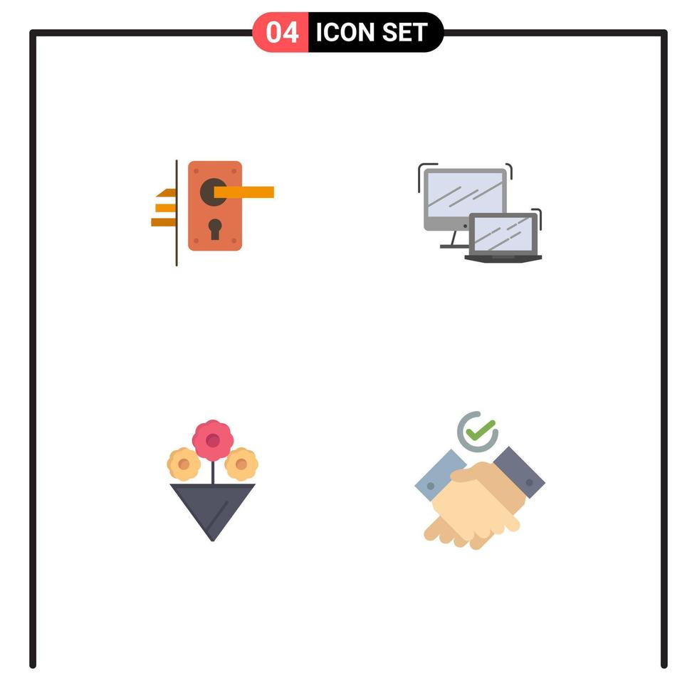 4 Thematic Vector Flat Icons and Editable Symbols of lock technology keyhole business gift Editable Vector Design Elements