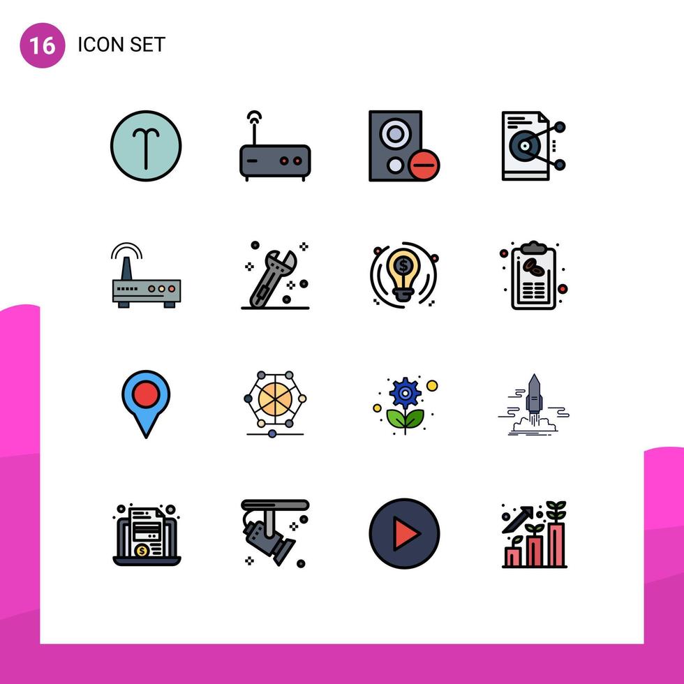 Pack of 16 creative Flat Color Filled Lines of device work devices sharing file Editable Creative Vector Design Elements