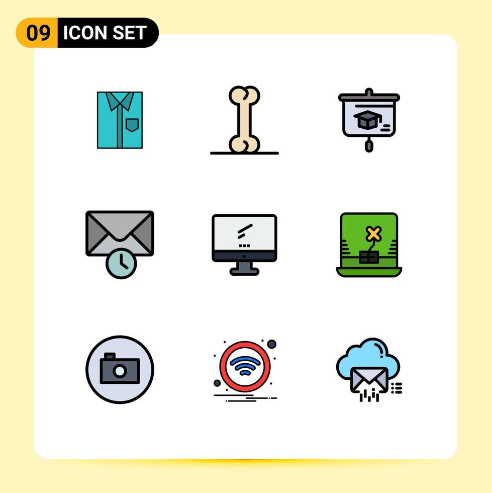 9 Creative Icons Modern Signs and Symbols of monitor time food mail school Editable Vector Design Elements