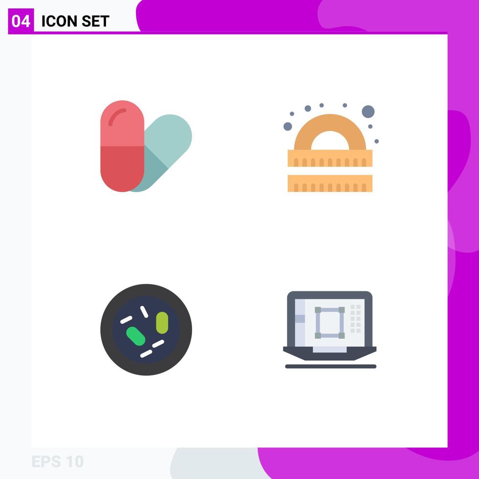 Modern Set of 4 Flat Icons and symbols such as pill germ geometry study microbe Editable Vector Design Elements