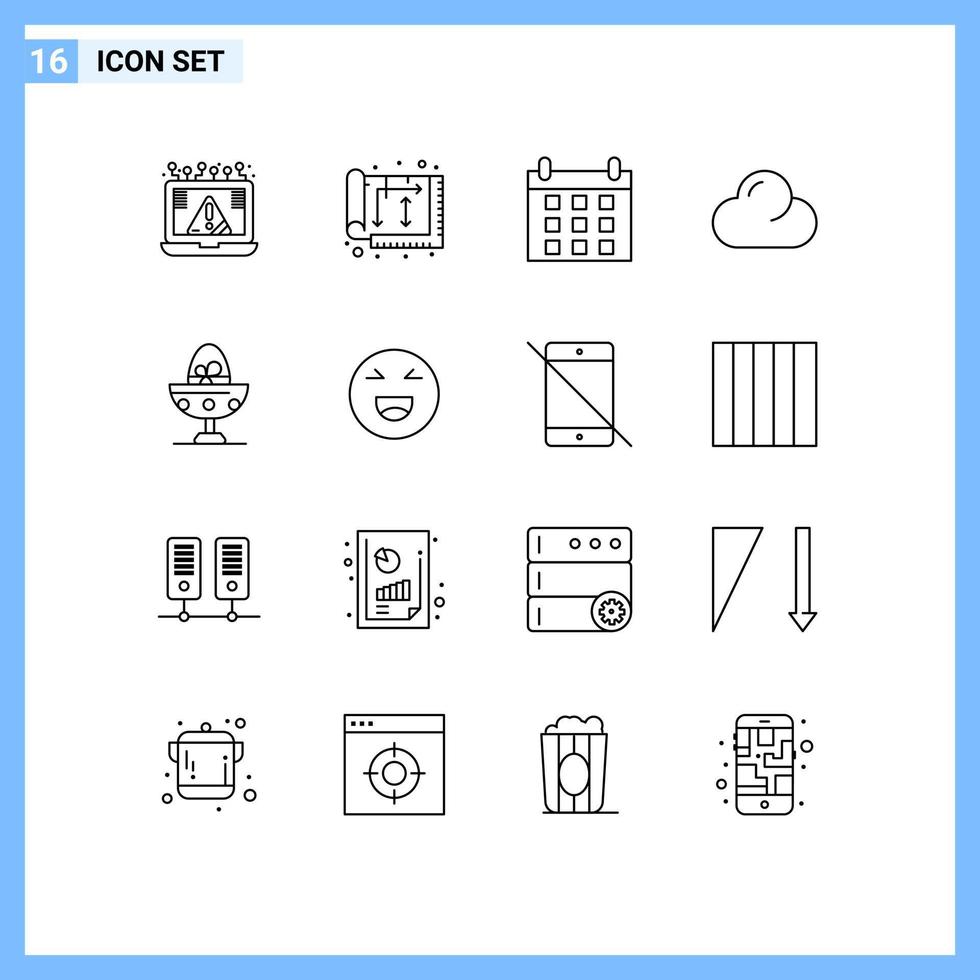 Pictogram Set of 16 Simple Outlines of boiled egg overcast house clouded schedule Editable Vector Design Elements