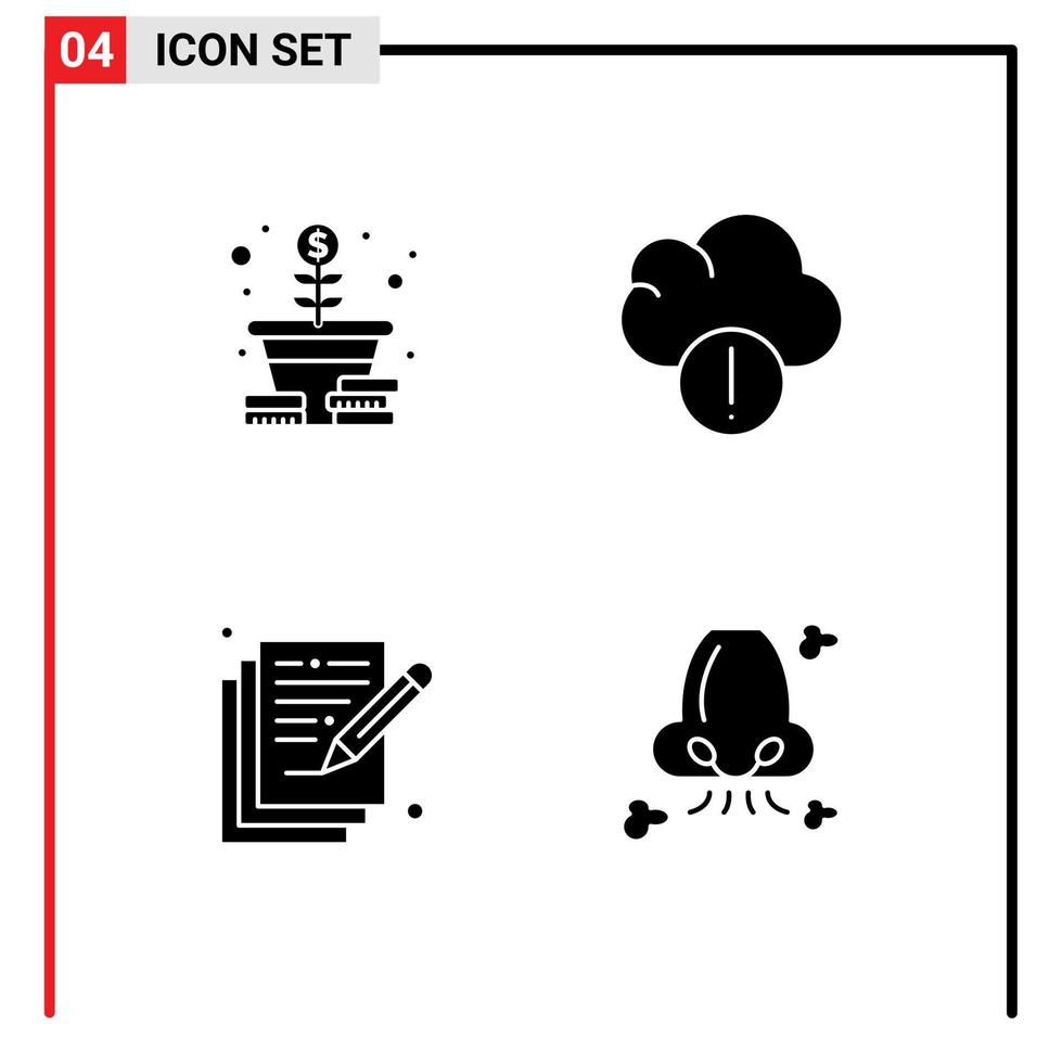 4 User Interface Solid Glyph Pack of modern Signs and Symbols of growth arts coins data air Editable Vector Design Elements