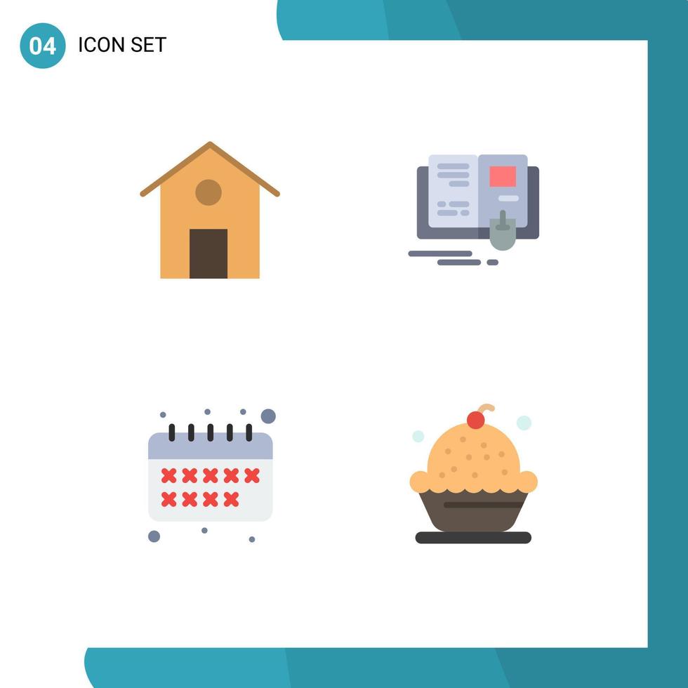 4 Flat Icon concept for Websites Mobile and Apps home calendar book mouse cake Editable Vector Design Elements